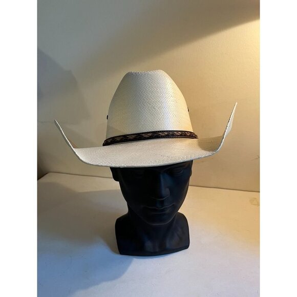 Justin's Mens Cowboy Western Hat Straw Light Beige Size 56 / 7 - Picture 2 of 10